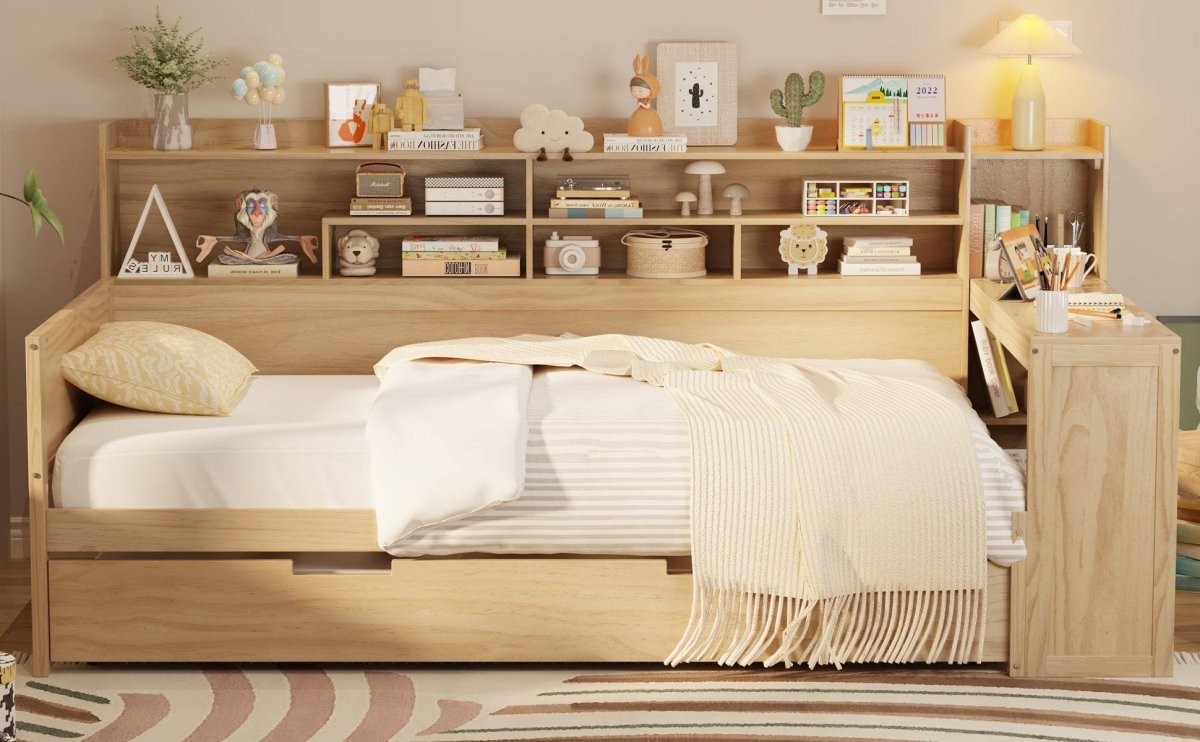 Multi-Functional Wooden Twin Bed With Trundle And Desk - Sleep Galleria