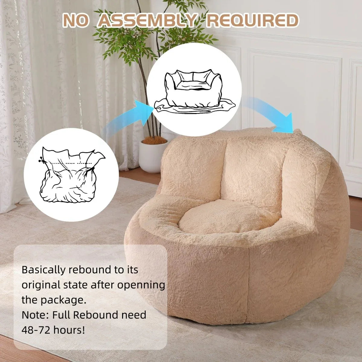 Multicolor Faux Fur Oversized Shredded Foam Bean Bag Chair - Omega Lifestyles