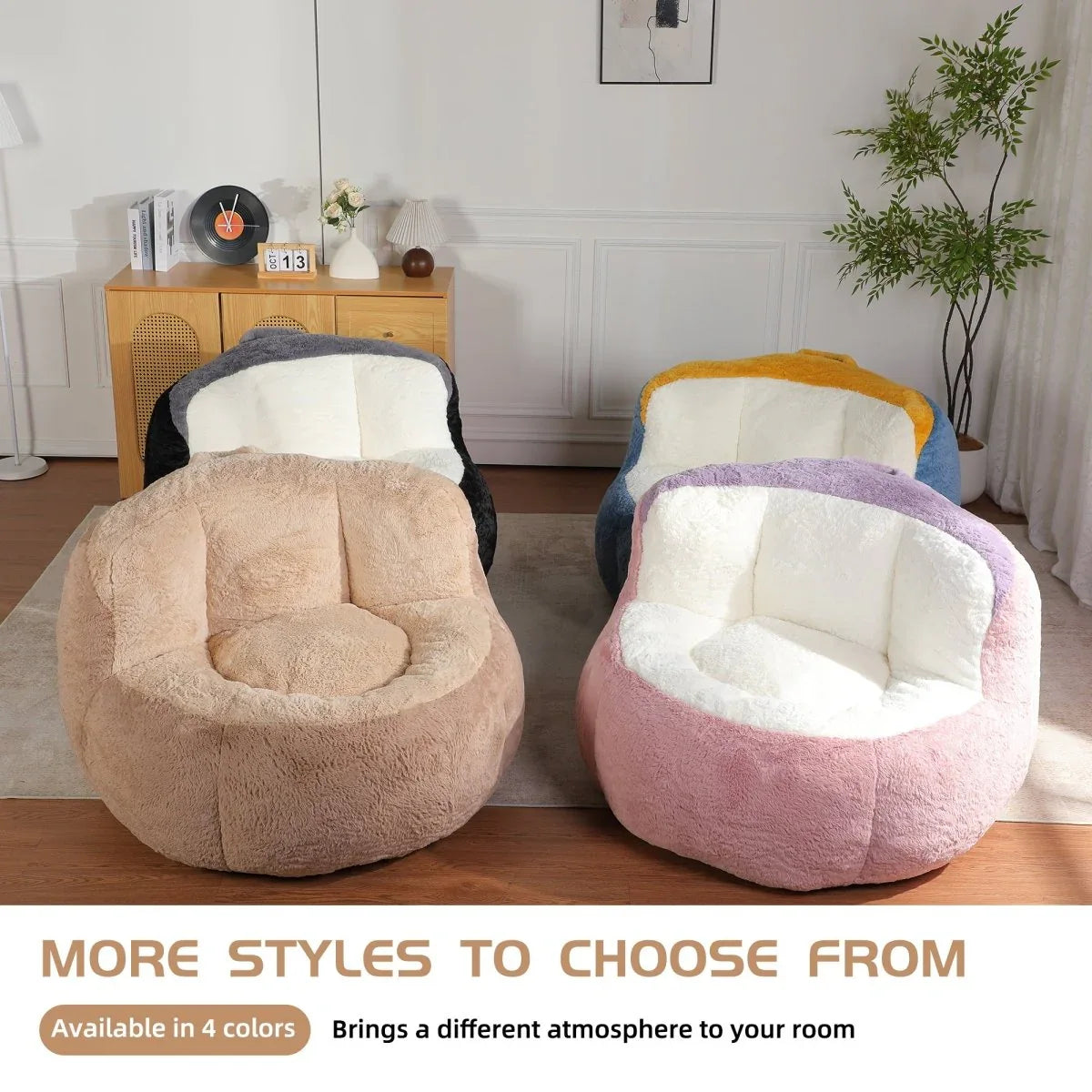 Multicolor Faux Fur Oversized Shredded Foam Bean Bag Chair - Omega Lifestyles