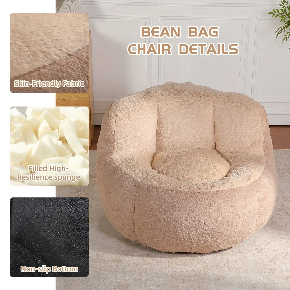 Multicolor Faux Fur Oversized Shredded Foam Bean Bag Chair - Omega Lifestyles