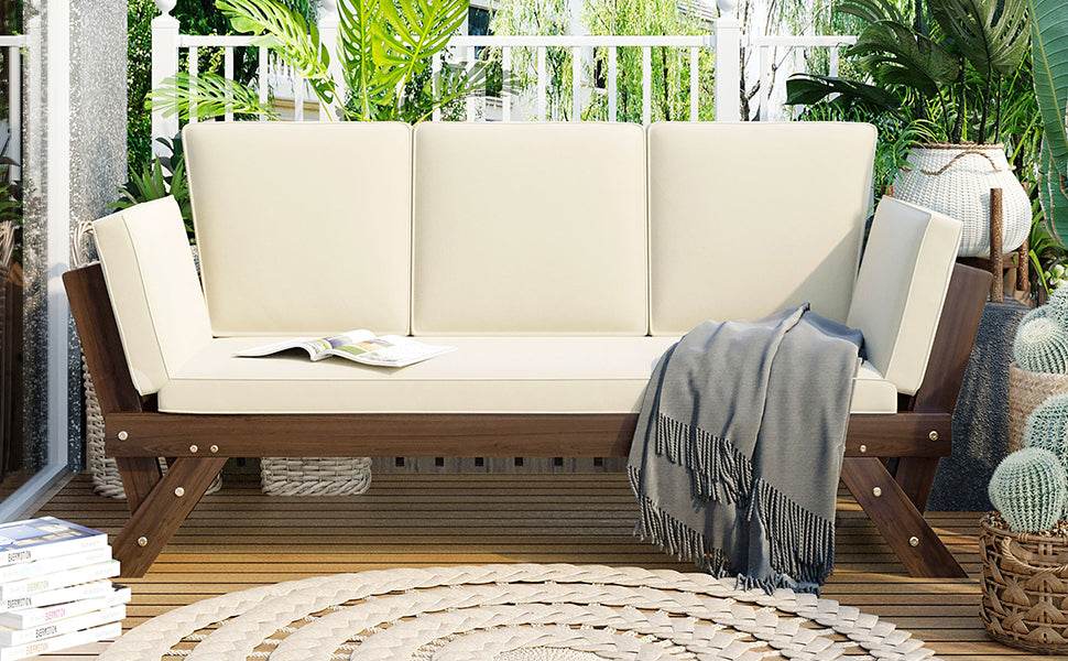 Outdoor Adjustable Acacia Wood Patio Daybed With Cushions - Sleep Galleria