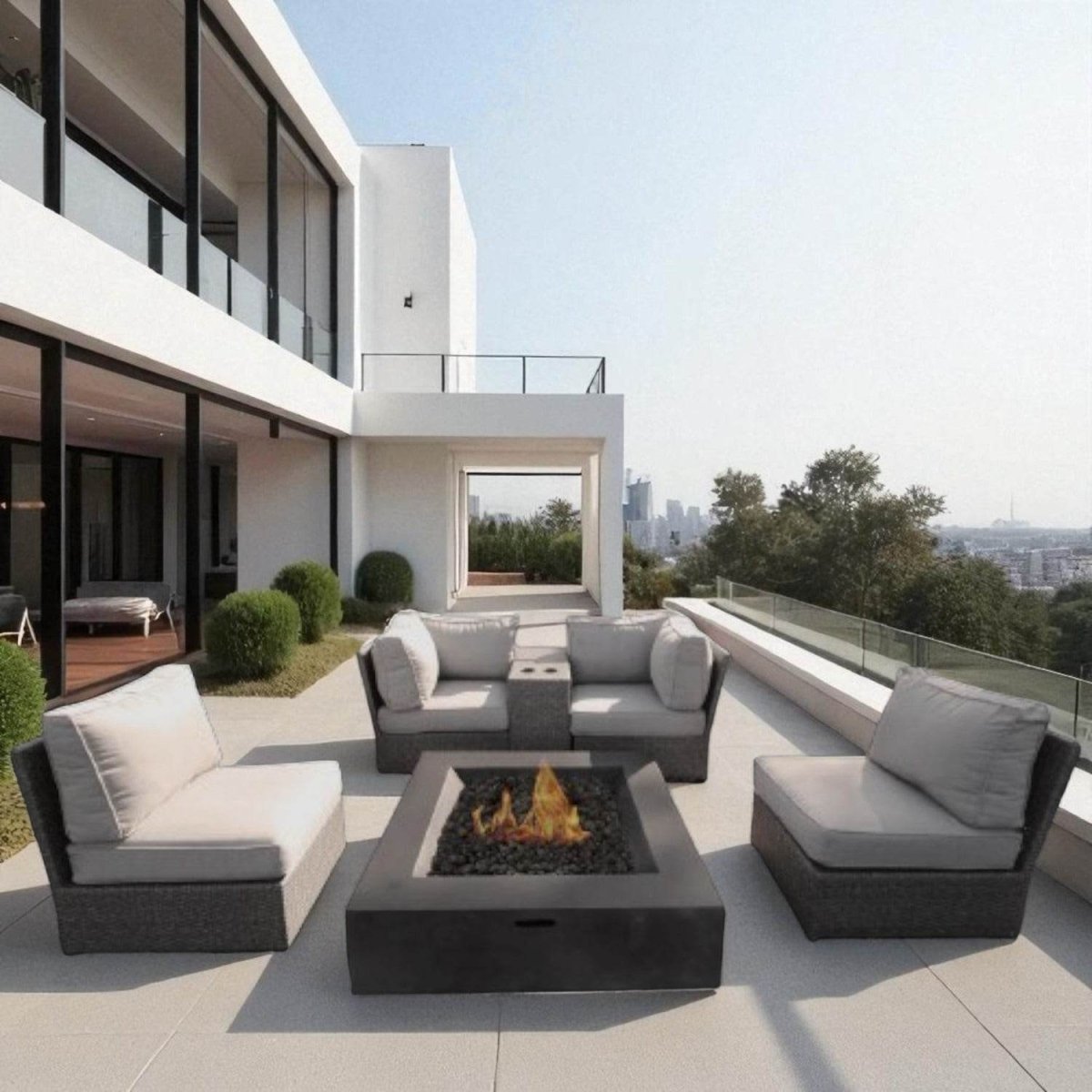 Outdoor Wicker Patio Sectional Seating Set With Fire Pit - Veluna - Omega Lifestyles