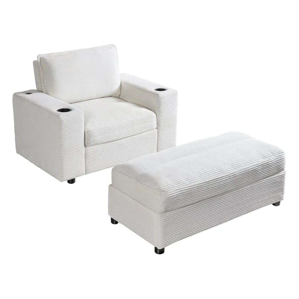 Plush Oversized Corduroy Chaise Lounge With Ottoman - Omega Lifestyles