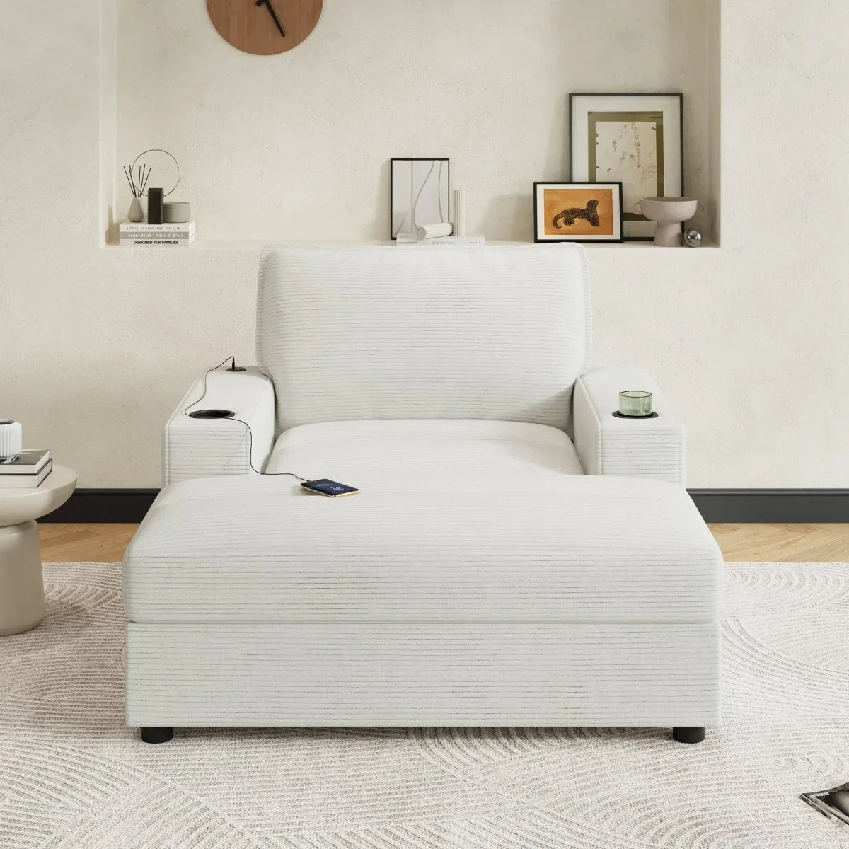 Plush Oversized Corduroy Chaise Lounge With Ottoman - Omega Lifestyles