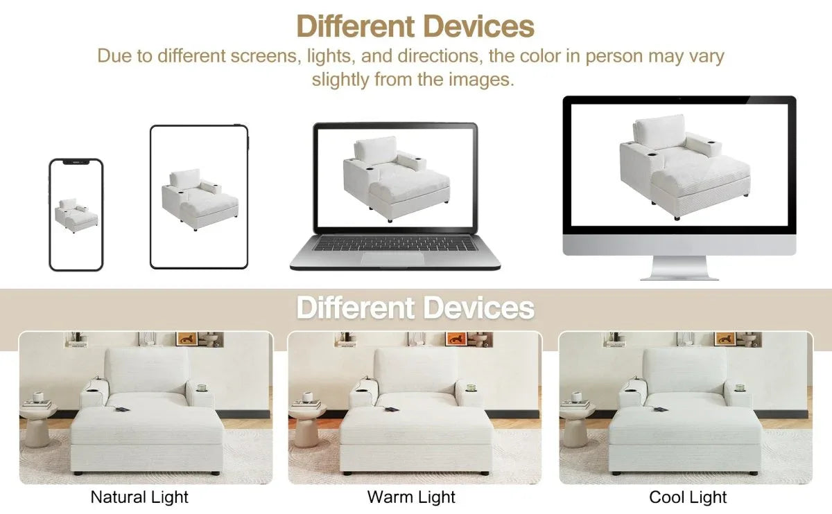 Plush Oversized Corduroy Chaise Lounge With Ottoman - Omega Lifestyles