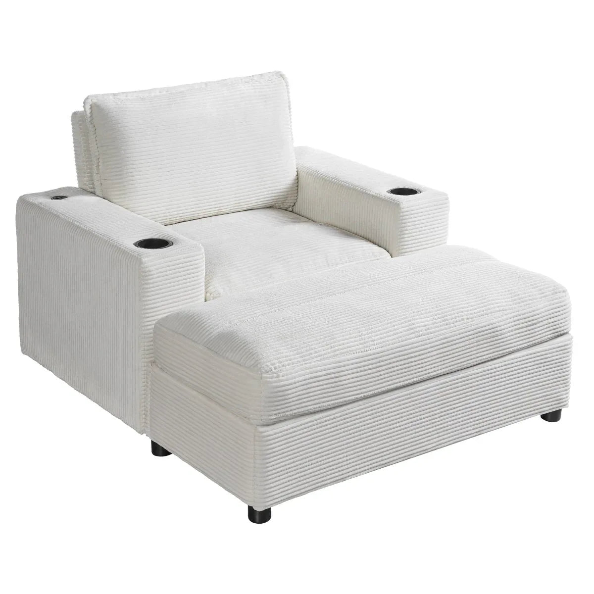 Plush Oversized Corduroy Chaise Lounge With Ottoman - Omega Lifestyles