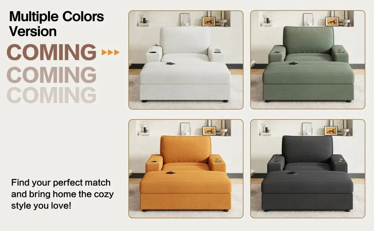 Plush Oversized Corduroy Chaise Lounge With Ottoman - Omega Lifestyles