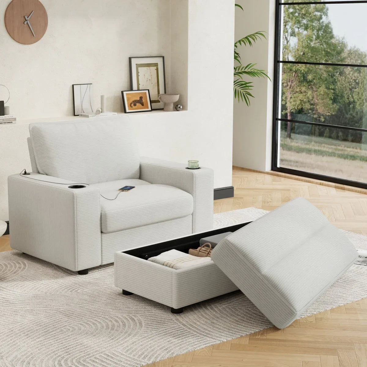 Plush Oversized Corduroy Chaise Lounge With Ottoman - Omega Lifestyles