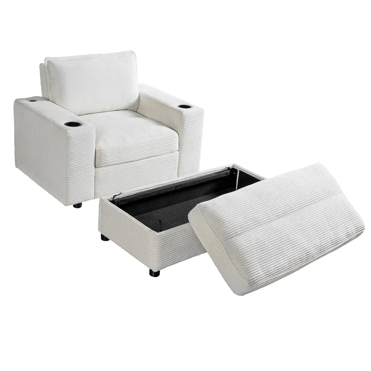 Plush Oversized Corduroy Chaise Lounge With Ottoman - Omega Lifestyles