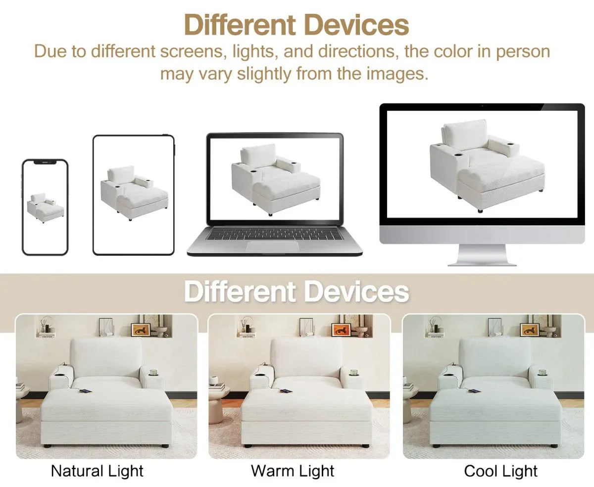 Plush Oversized Corduroy Chaise Lounge With Ottoman - Omega Lifestyles