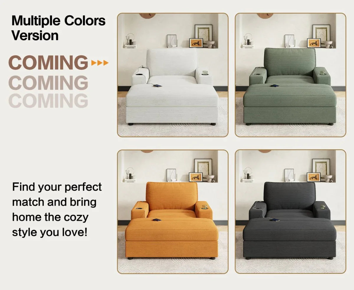 Plush Oversized Corduroy Chaise Lounge With Ottoman - Omega Lifestyles