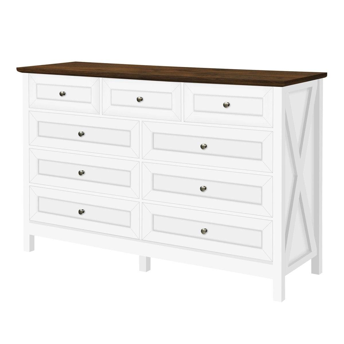Rustic White Wood Storage Dresser With 9 Drawers - Sleep Galleria