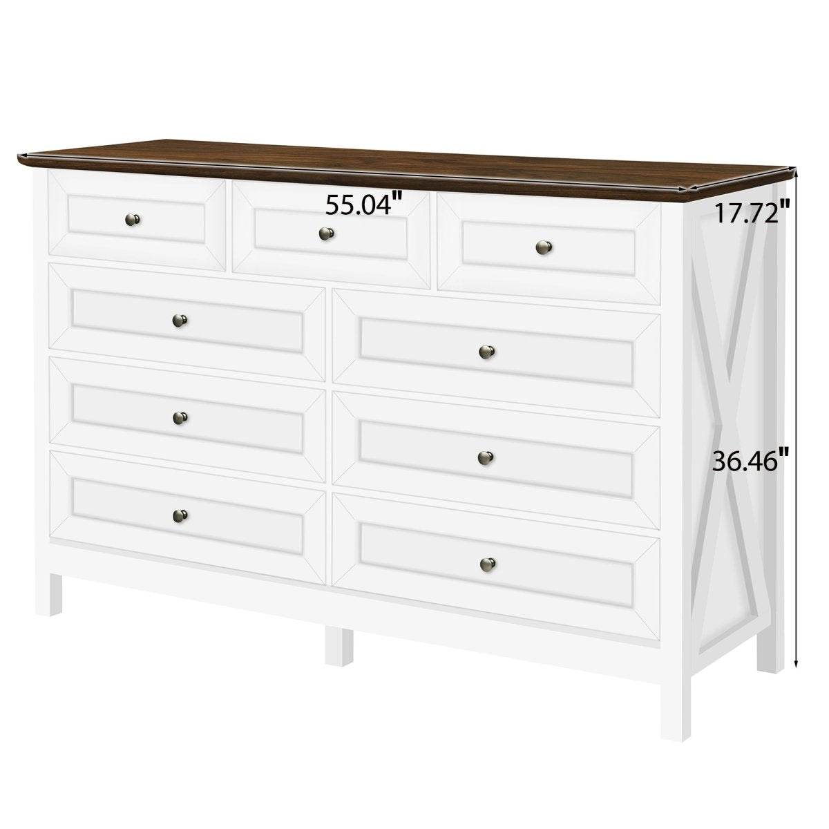 Rustic White Wood Storage Dresser With 9 Drawers - Sleep Galleria