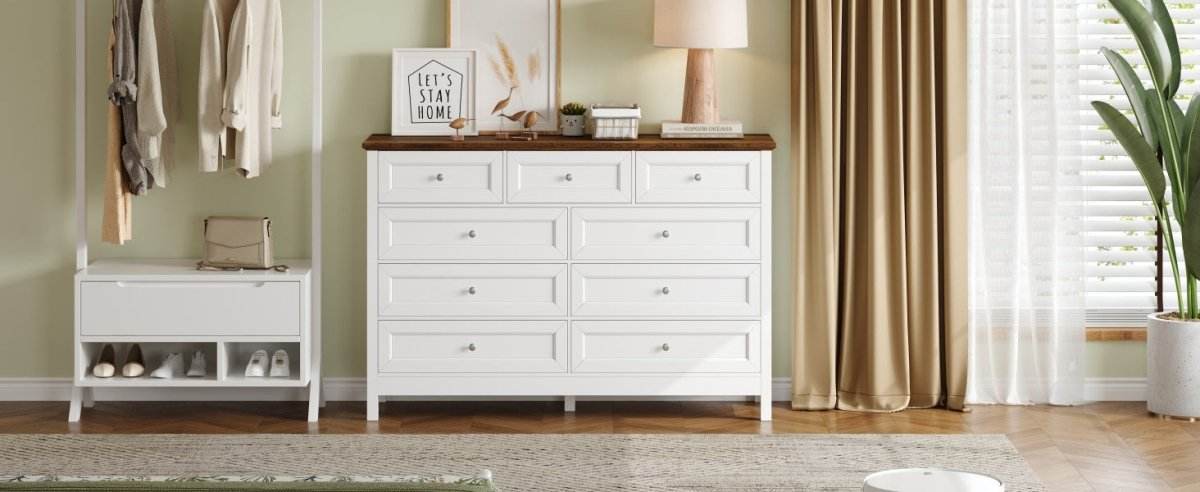 Rustic White Wood Storage Dresser With 9 Drawers - Sleep Galleria