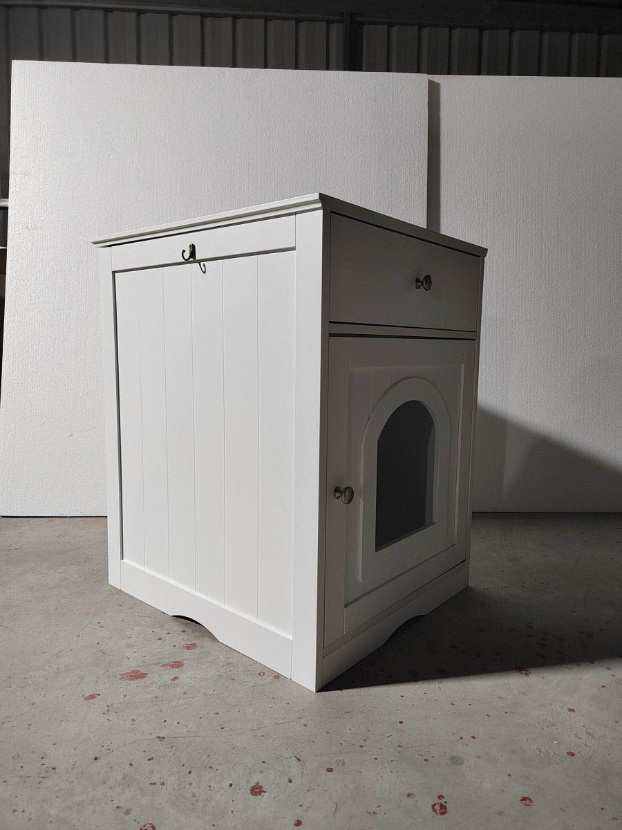 Solid Wood White Cat Litter Box Enclosure With Drawer - Sleep Galleria