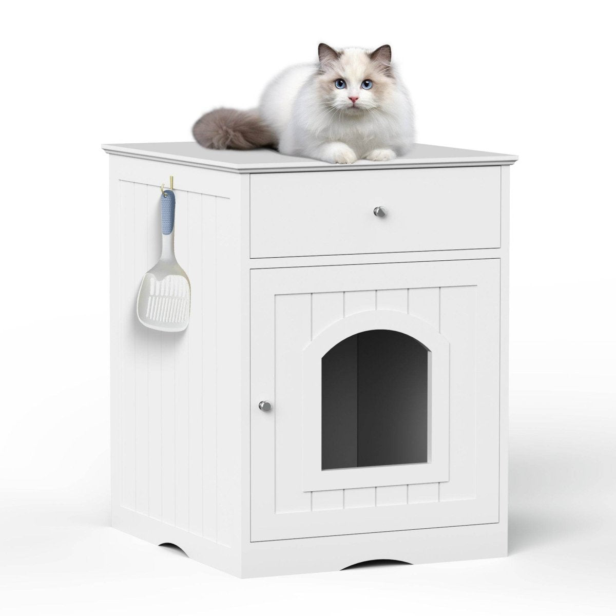 Solid Wood White Cat Litter Box Enclosure With Drawer - Sleep Galleria