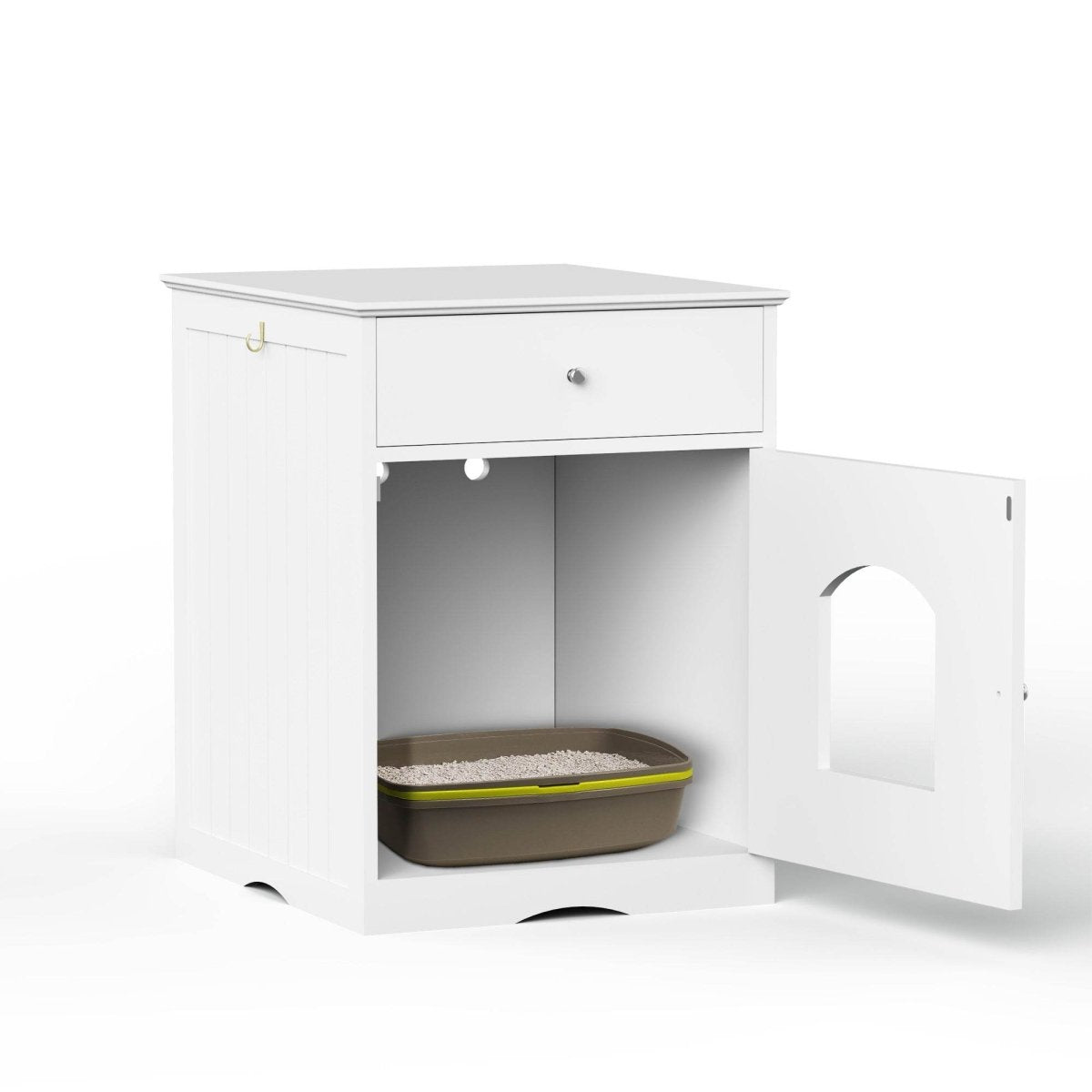 Solid Wood White Cat Litter Box Enclosure With Drawer - Sleep Galleria