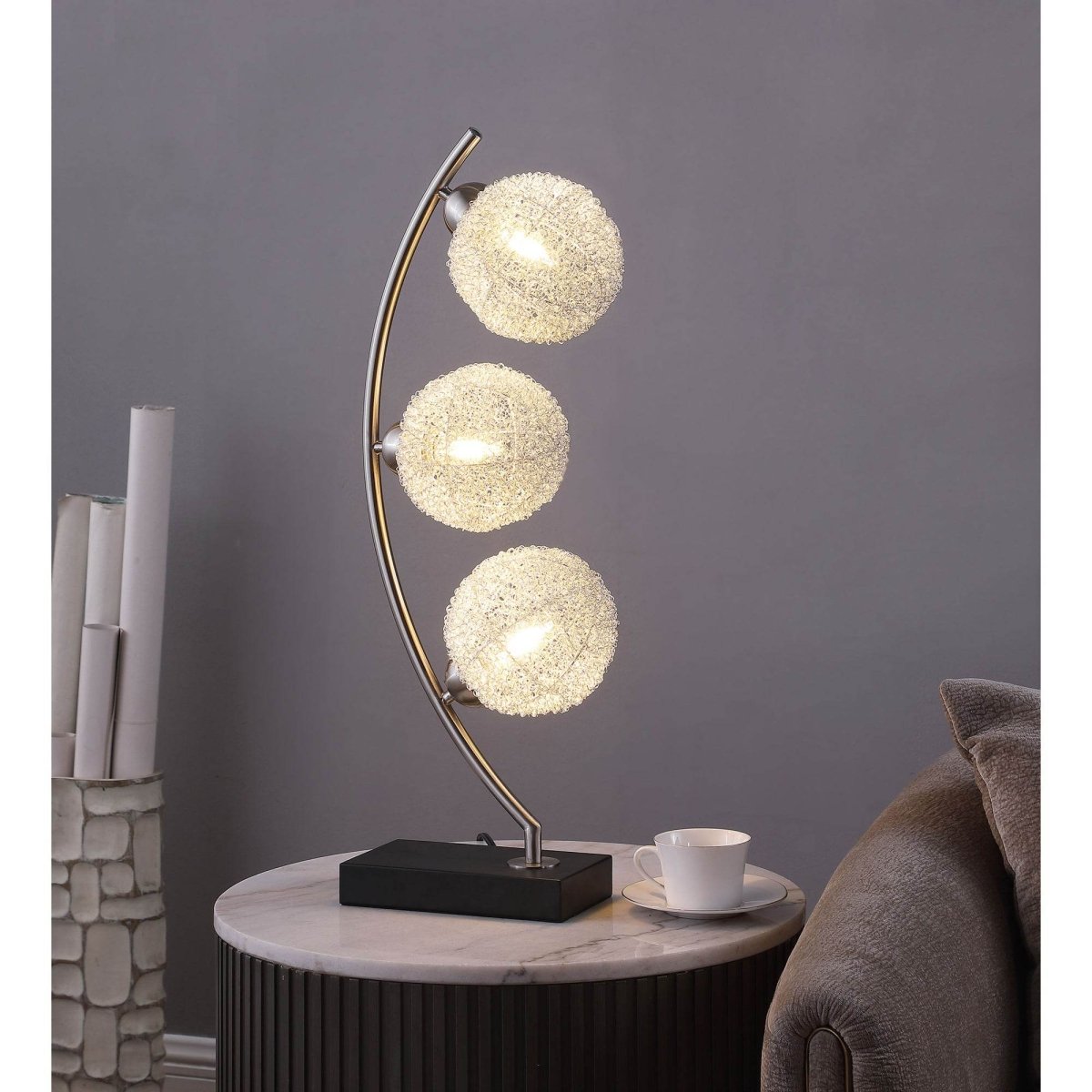 Three-Light Woven Spherical Metal LED Table Lamp - Sleep Galleria