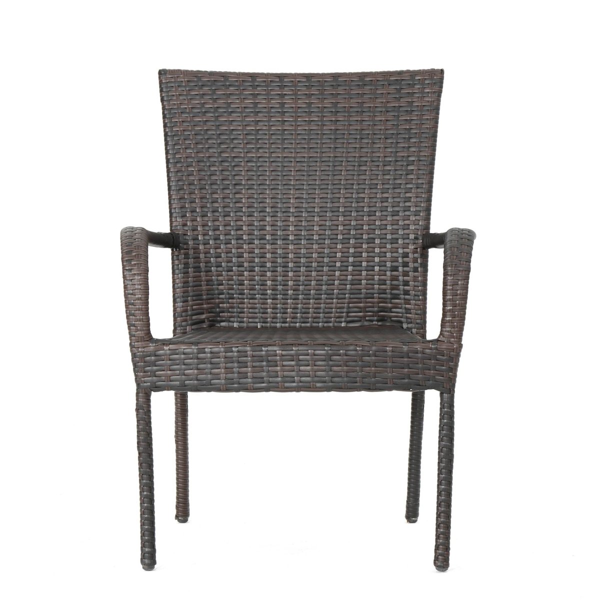 Transitional Brown Wicker Iron Outdoor Stacking Chair - Veluna - Omega Lifestyles