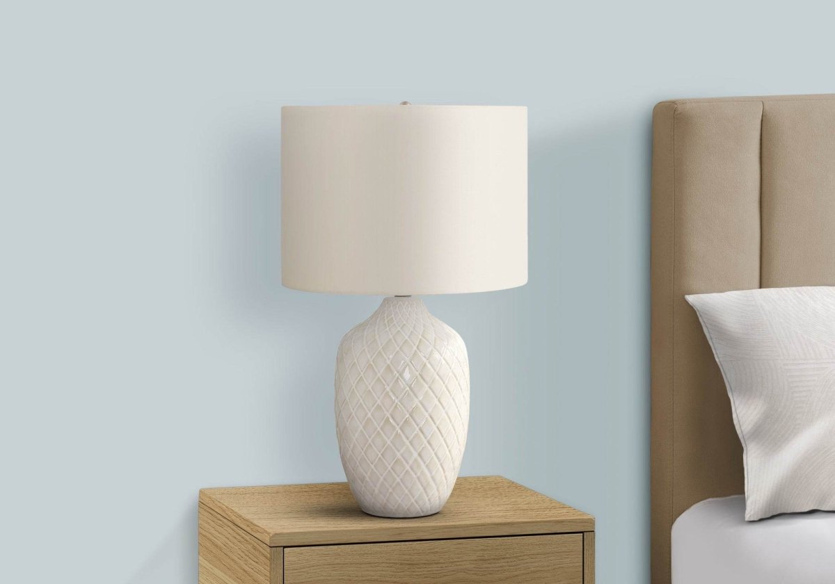 Transitional Cream Ceramic Ginger Jar Table Lamp - Sleep Galleria