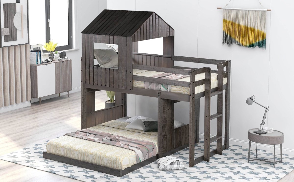 Twin - Over - Full Solid Wood Playhouse Bunk Bed With Ladder - Veluna - Omega Lifestyles