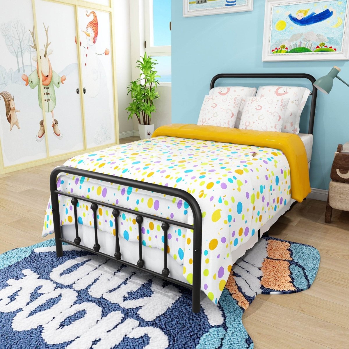 Twin Victorian Style Metal Platform Bed Frame With Storage - Veluna - Omega Lifestyles