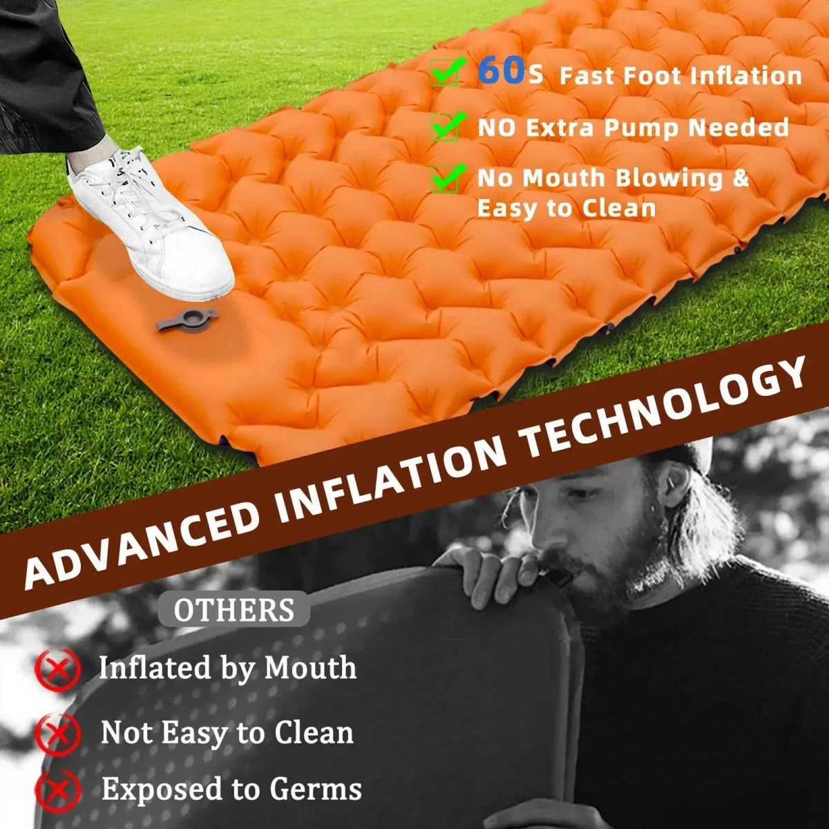 Ultralight Inflatable Camping Sleeping Pad with Pillow - Sleep Galleria