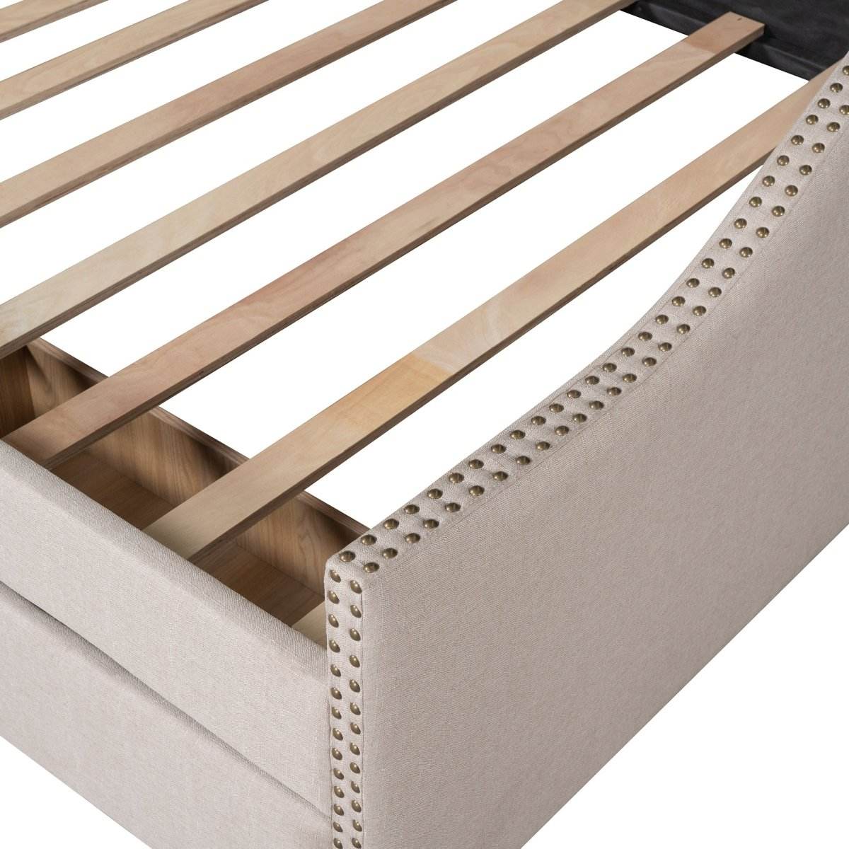 Upholstered Beige Daybed With Two Storage Drawers - Sleep Galleria