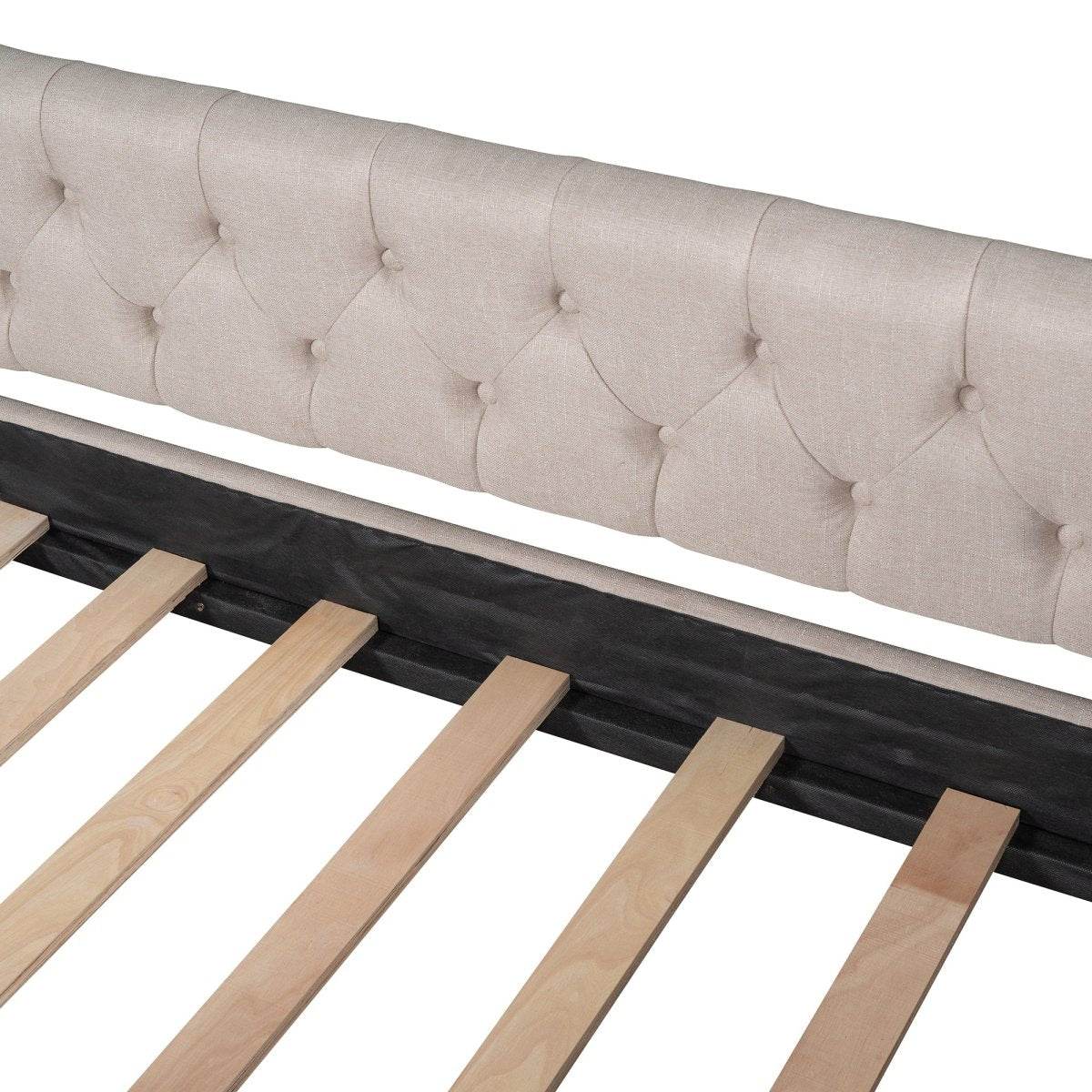 Upholstered Beige Daybed With Two Storage Drawers - Sleep Galleria