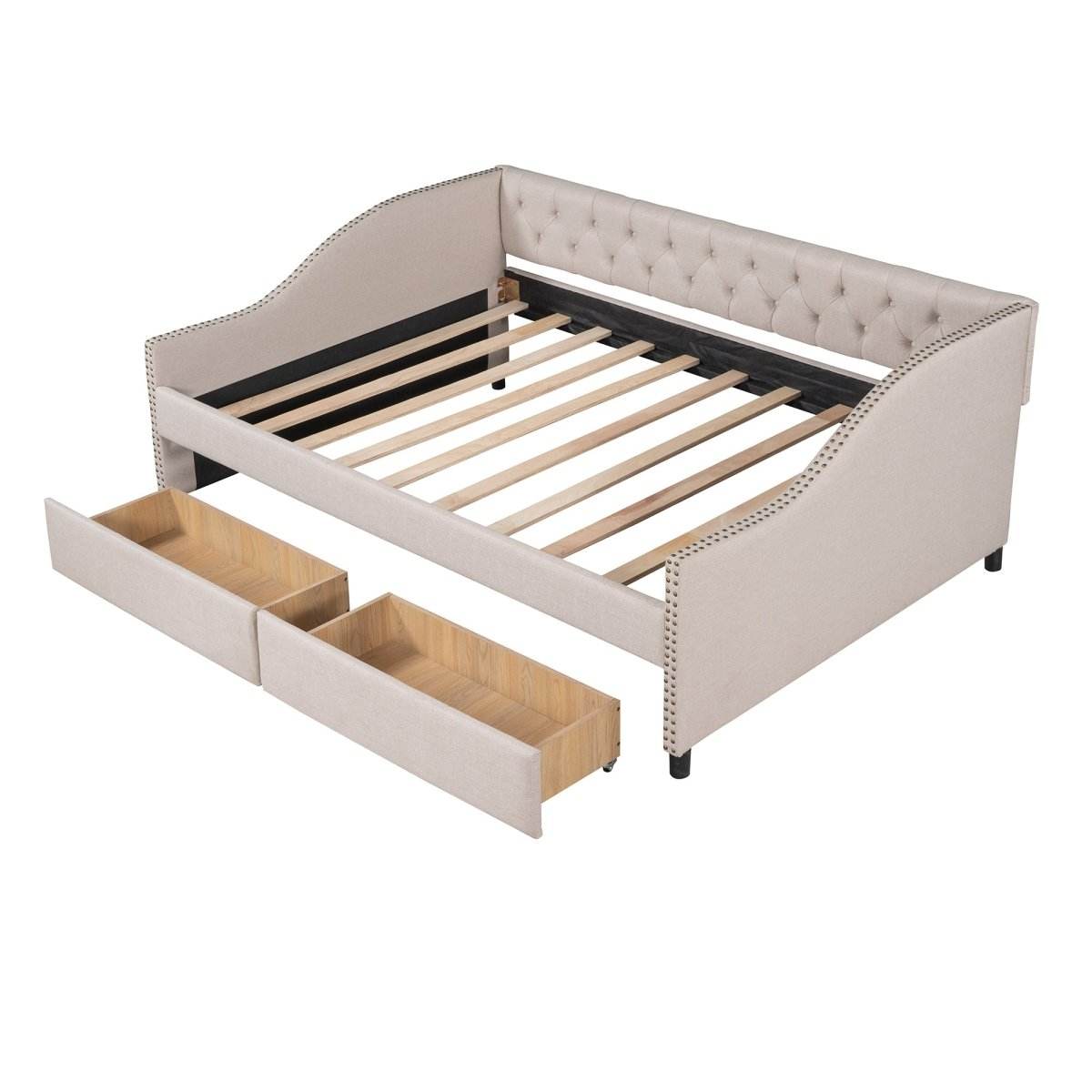 Upholstered Beige Daybed With Two Storage Drawers - Sleep Galleria