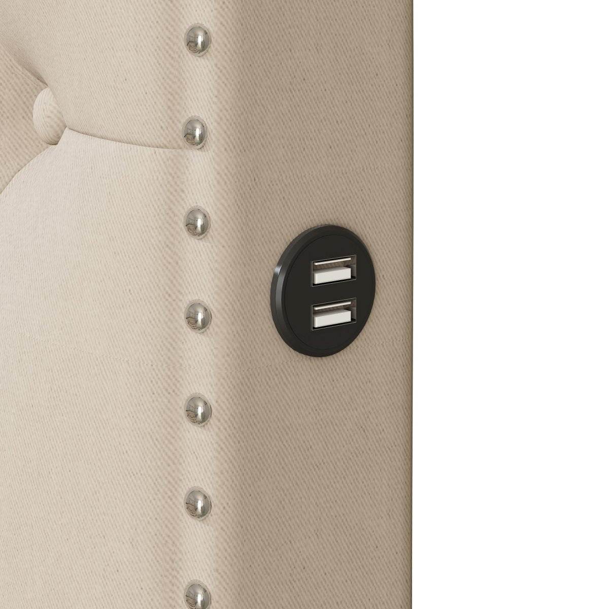 Upholstered Linen Platform Bed With Twin Trundle And USB Ports - Sleep Galleria