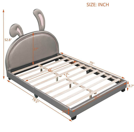 Upholstered PU Leather Platform Bed With Rabbit Ornament - Sleep Galleria