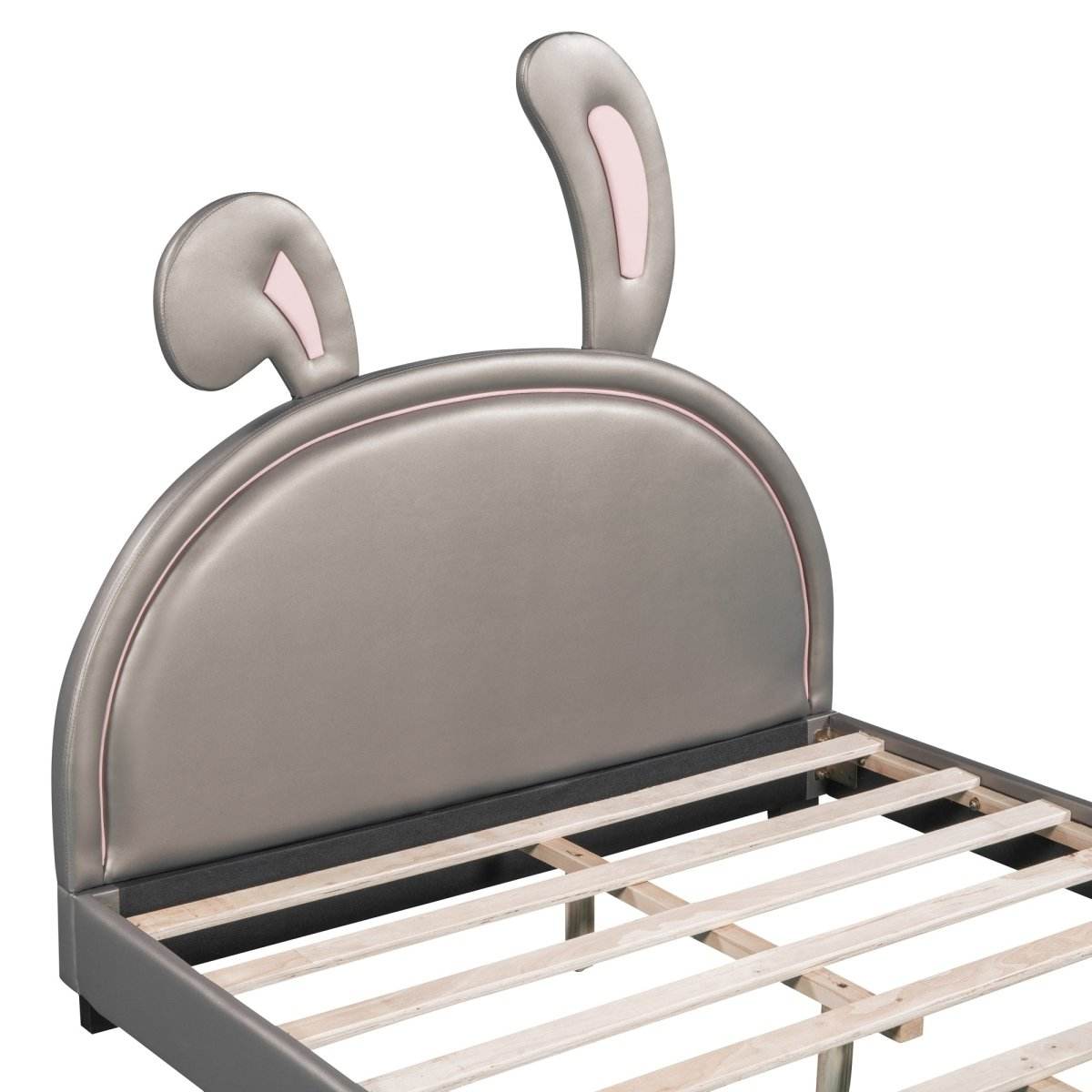 Upholstered PU Leather Platform Bed With Rabbit Ornament - Sleep Galleria