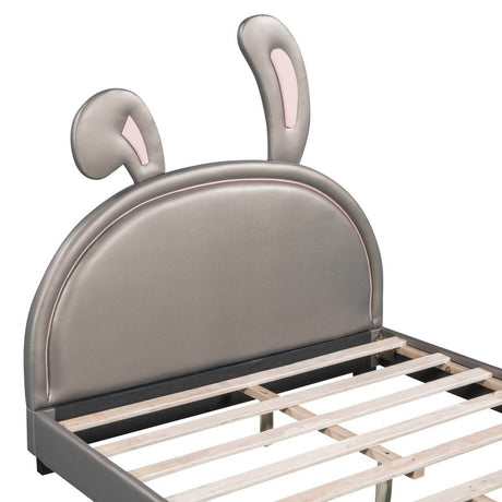 Upholstered PU Leather Platform Bed With Rabbit Ornament - Sleep Galleria