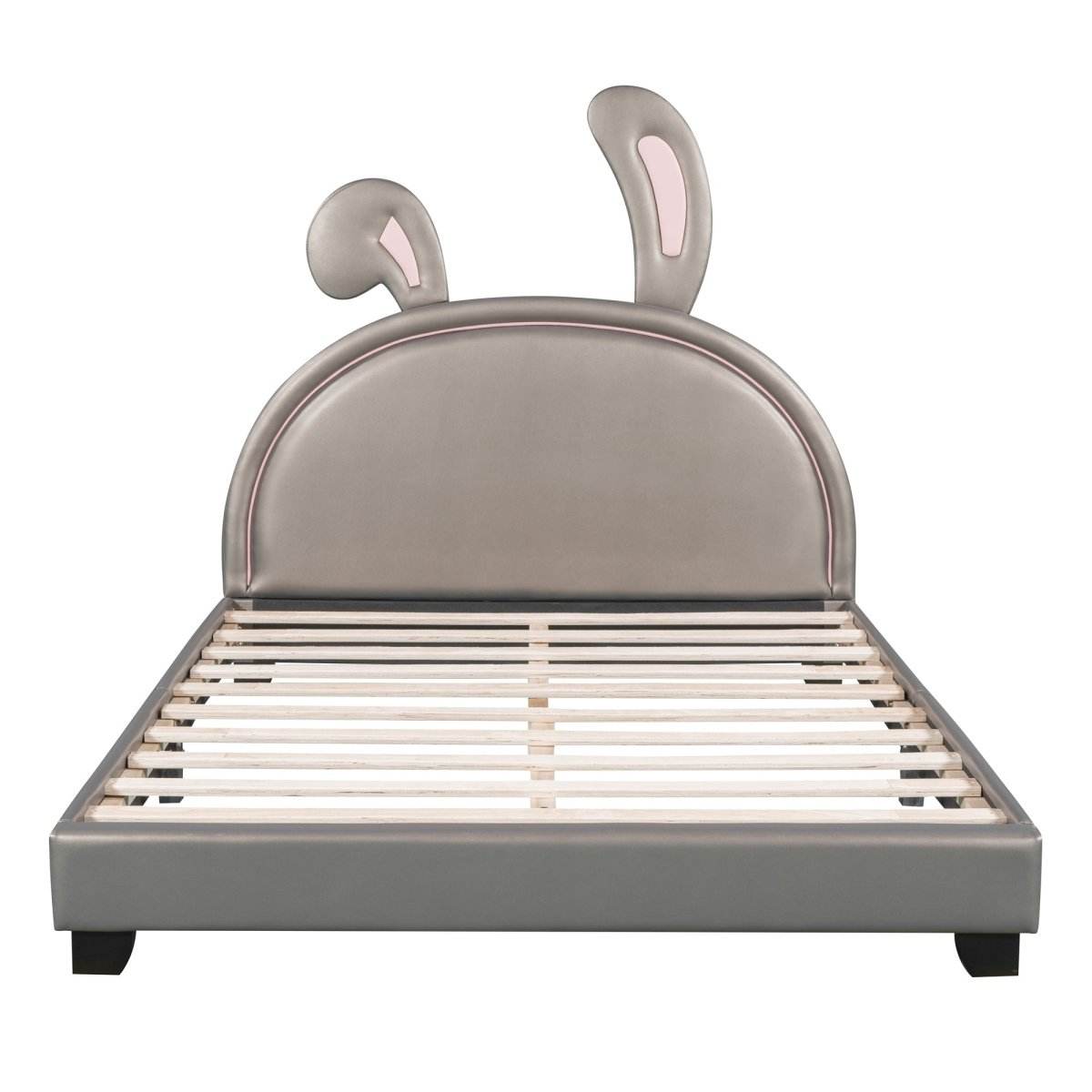 Upholstered PU Leather Platform Bed With Rabbit Ornament - Sleep Galleria