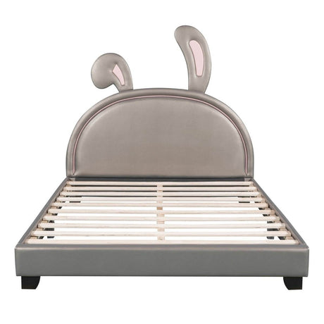 Upholstered PU Leather Platform Bed With Rabbit Ornament - Sleep Galleria
