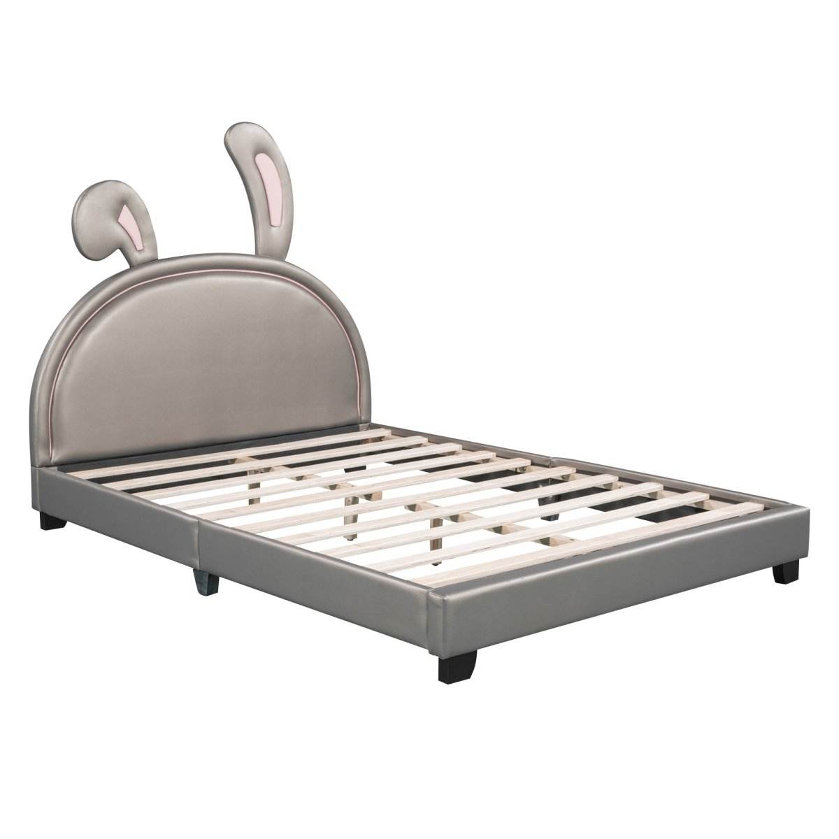 Upholstered PU Leather Platform Bed With Rabbit Ornament - Sleep Galleria