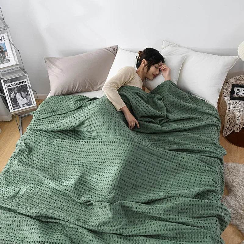 Waffle Pattern 100% Cotton Lightweight Summer Blanket - Sleep Galleria