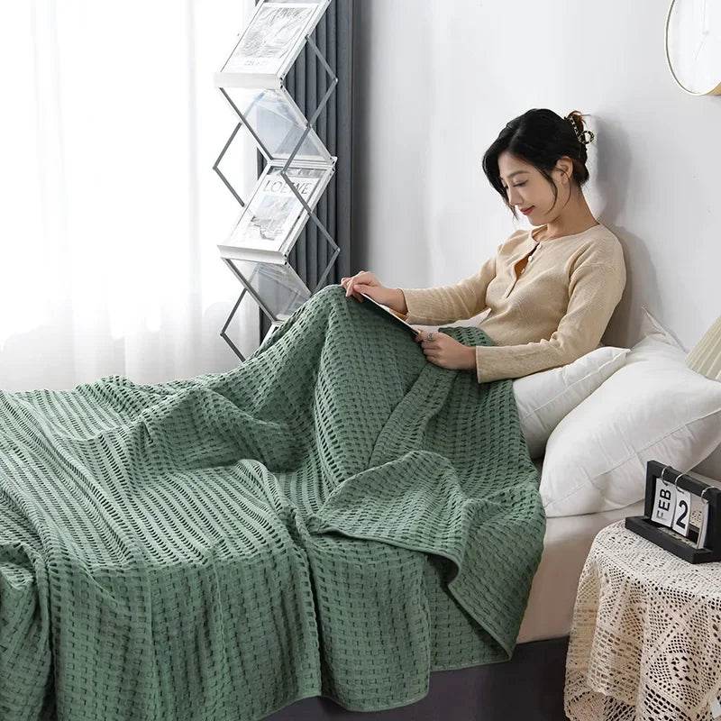 Waffle Pattern 100% Cotton Lightweight Summer Blanket - Sleep Galleria
