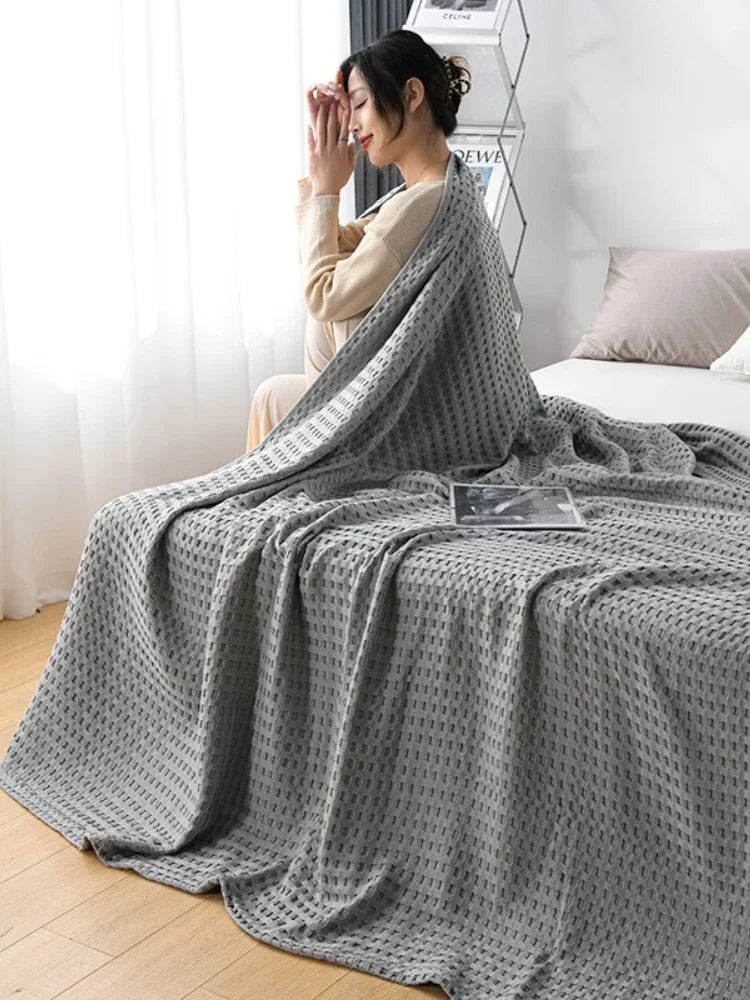 Waffle Pattern 100% Cotton Lightweight Summer Blanket - Sleep Galleria