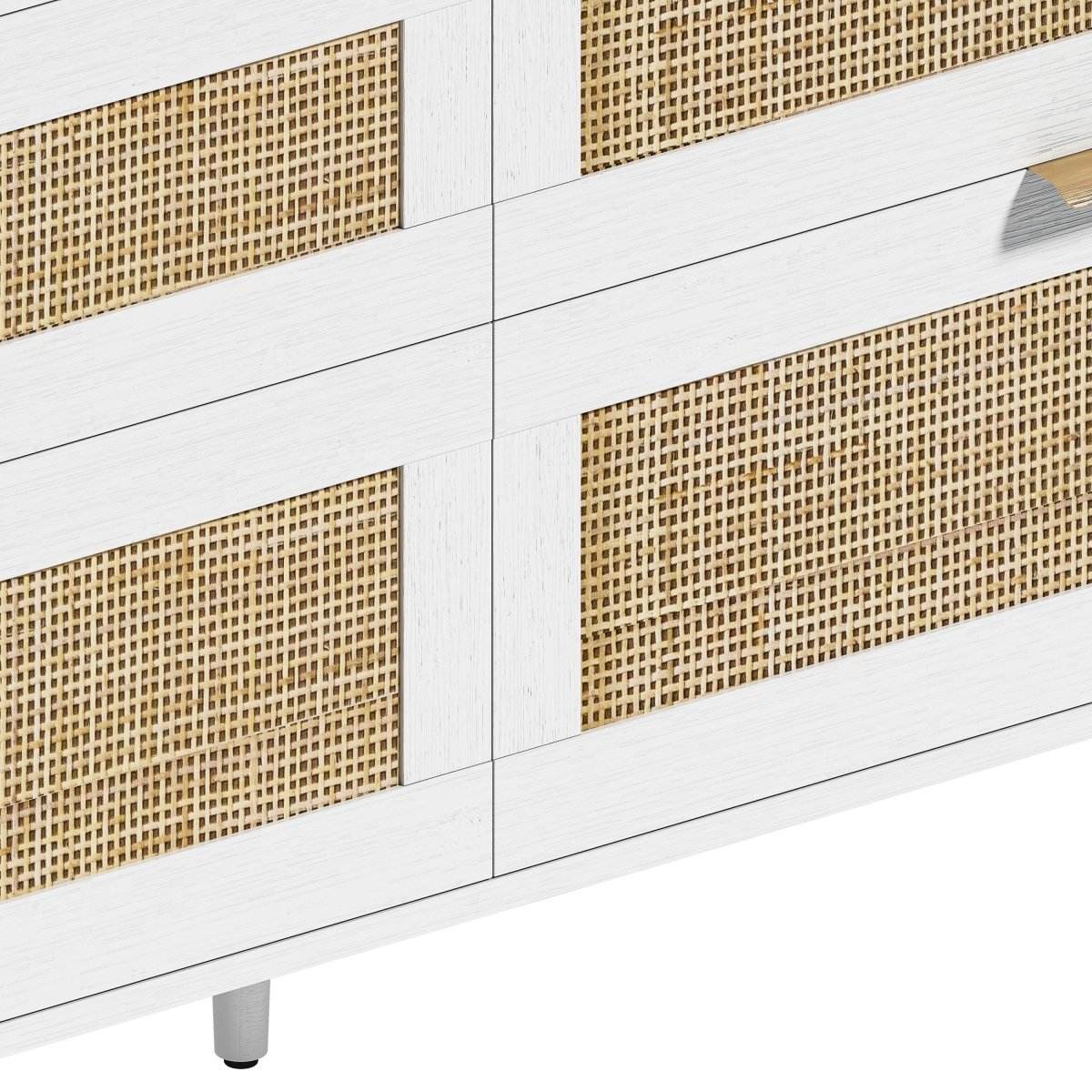 White Modern Rattan 6-Drawer Bedroom Dresser - Sleep Galleria