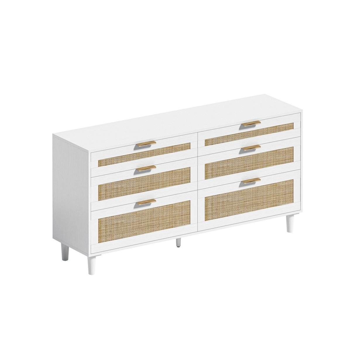 White Modern Rattan 6-Drawer Bedroom Dresser - Sleep Galleria