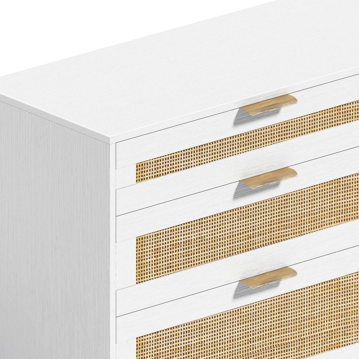 White Modern Rattan 6-Drawer Bedroom Dresser - Sleep Galleria