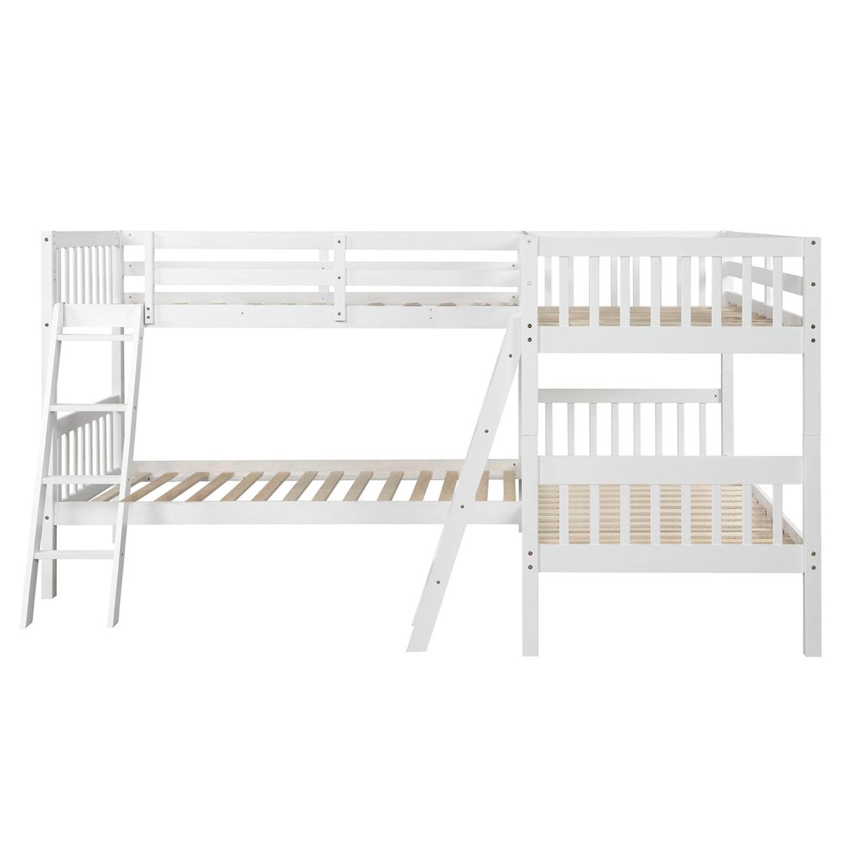 White Solid Wood Twin - Over - Twin L - Shaped Bunk Bed - Veluna - Omega Lifestyles