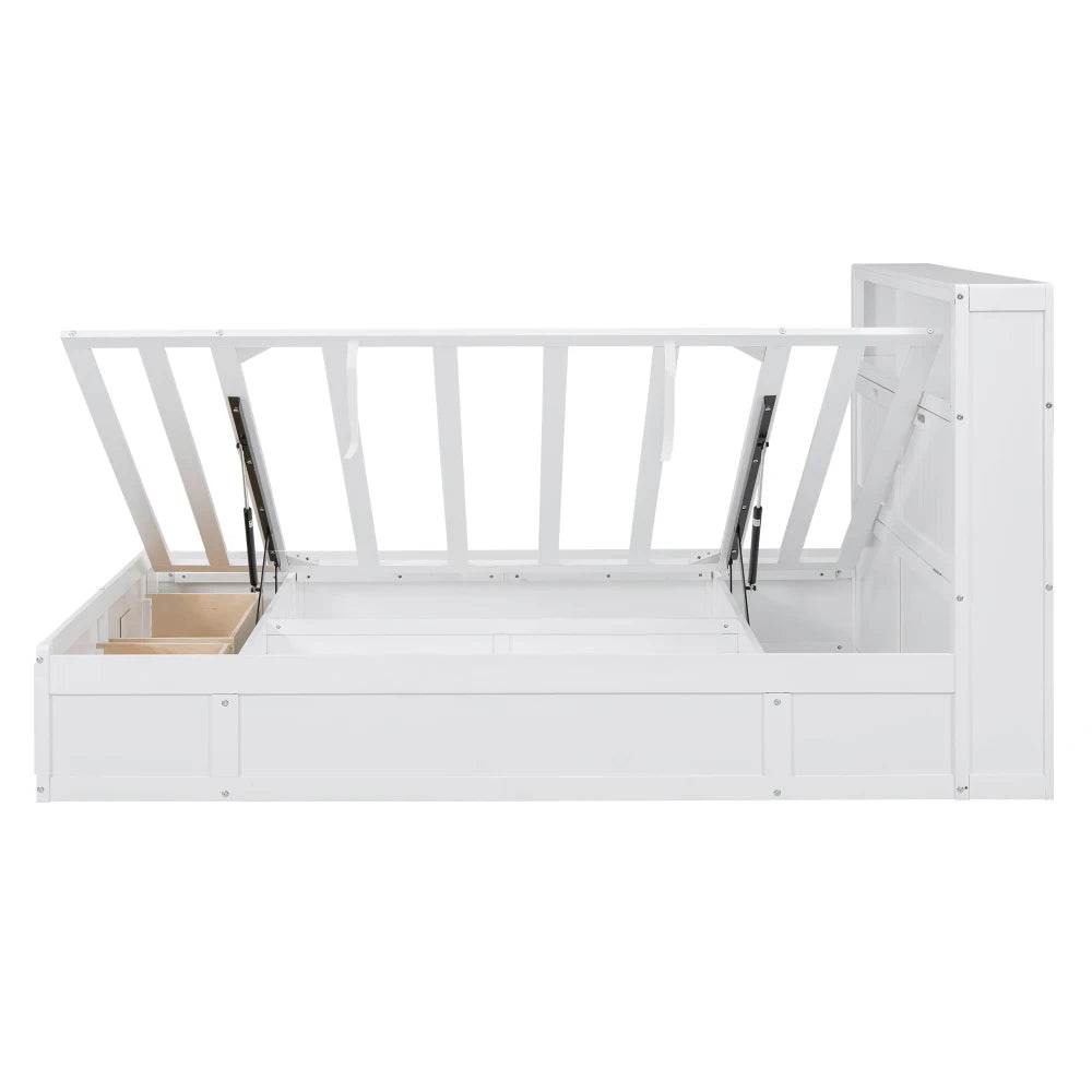 White Wood Hydraulic Platform Bed With Storage Drawers - Omega Lifestyles