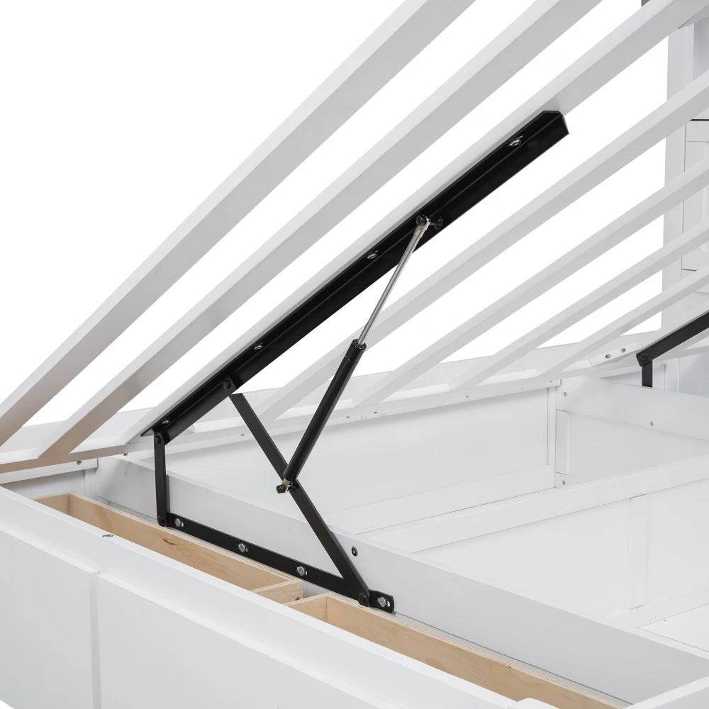 White Wood Hydraulic Platform Bed With Storage Drawers - Omega Lifestyles