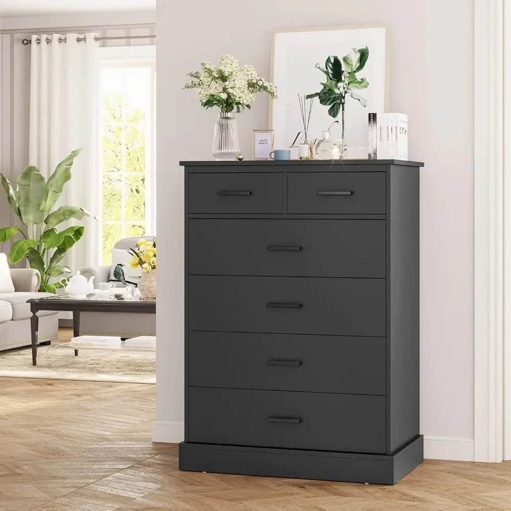 Black 6-Drawer Wood Storage Dresser Chest - Omega Lifestyles