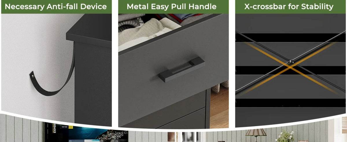 Black 6-Drawer Wood Storage Dresser Chest - Omega Lifestyles