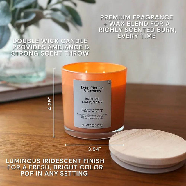 Bronze Mahogany Scented 12oz Jar Candle With Double Wicks - Omega Lifestyles
