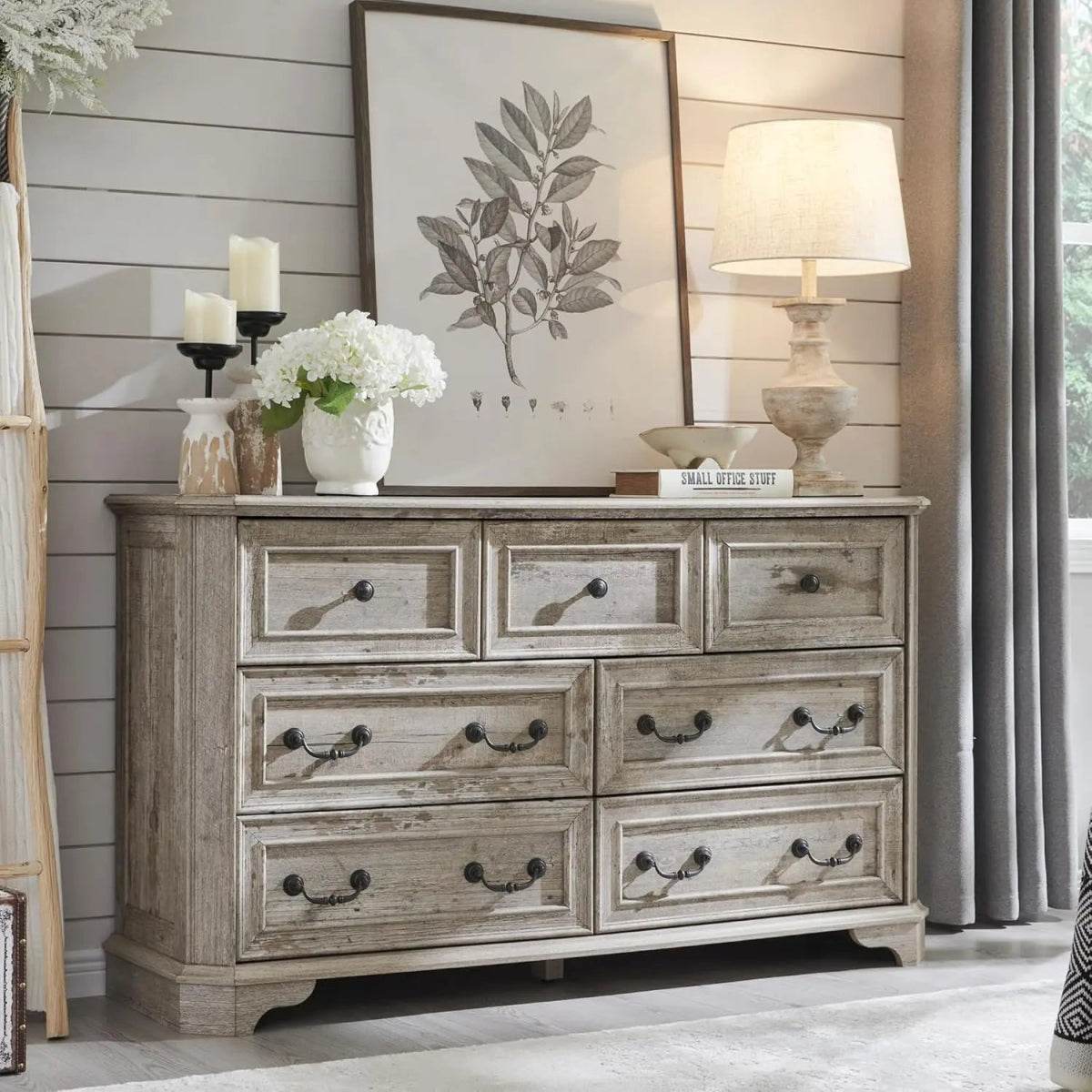 Farmhouse Rustic 9-Drawer Engineered Wood Dresser - Omega Lifestyles